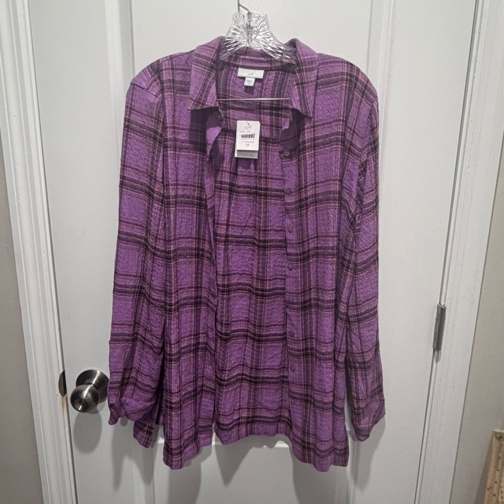 J.Jill Womens Button Down Shirt Plaid Textured Purple NWT Size Medium